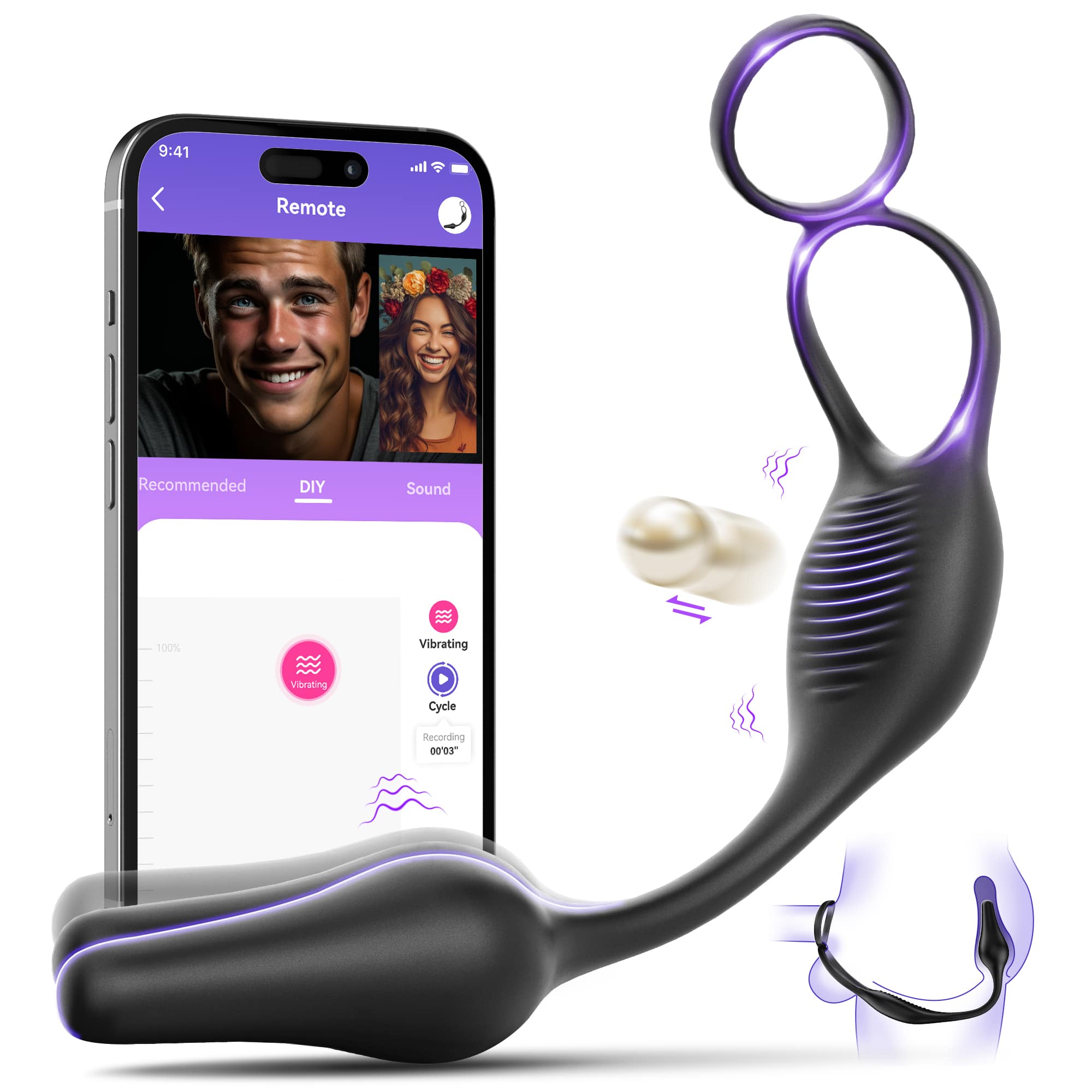 ARCHIE 3 in 1 Prostate Massager Butt Plug with Double Ring Penis Vibrator