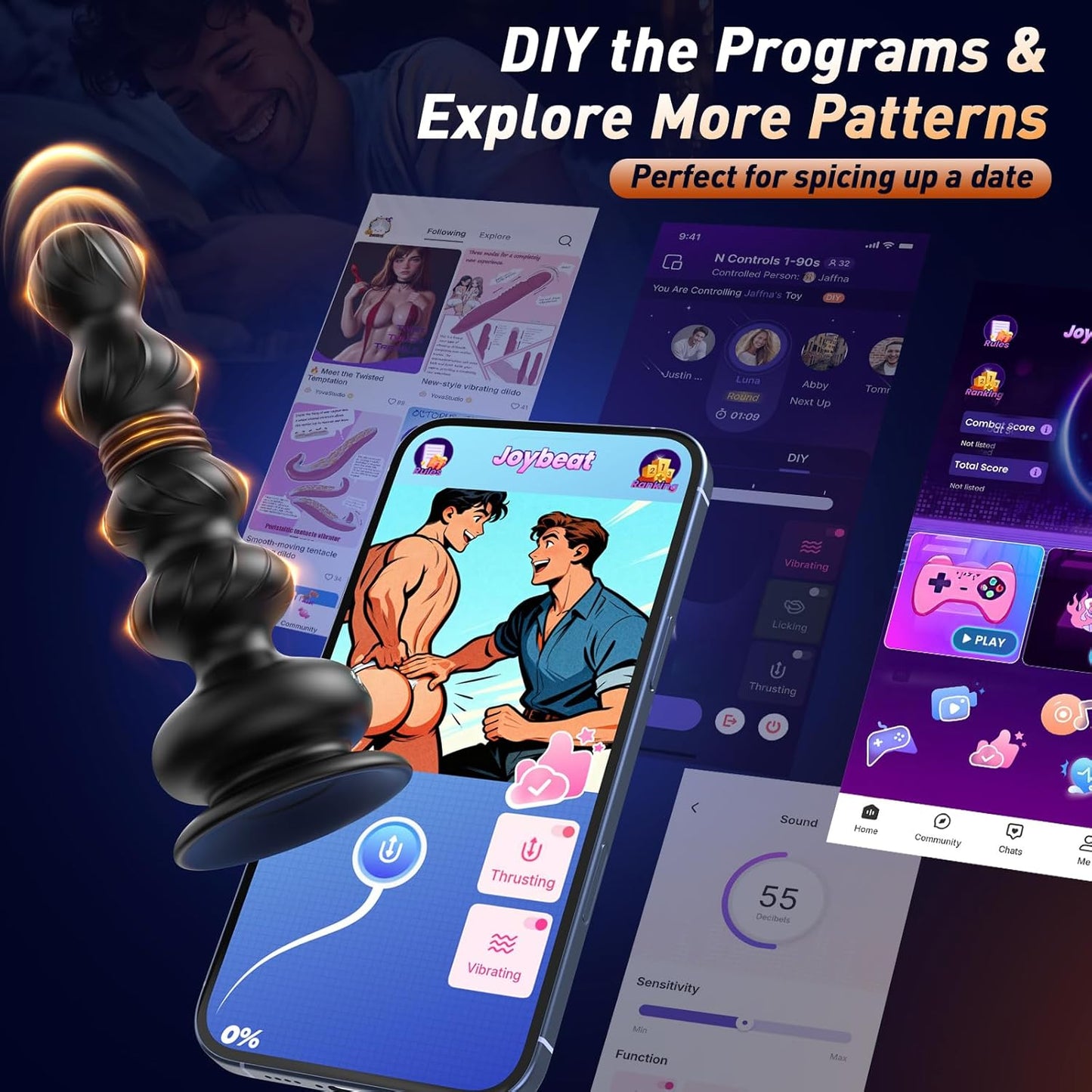 App Control 10 Vibrating Thrusting Anal Beads Prostate Massager Anal Plug Male Sex Toys