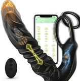 App Control 9 vibrierendes, stoßendes Doppelring-Prostata-Massagegerät in Form eines Dildos 