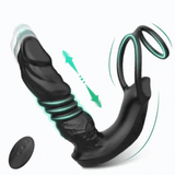 App Control 9 Masajeador de próstata con forma de consolador de doble anillo de empuje vibratorio 