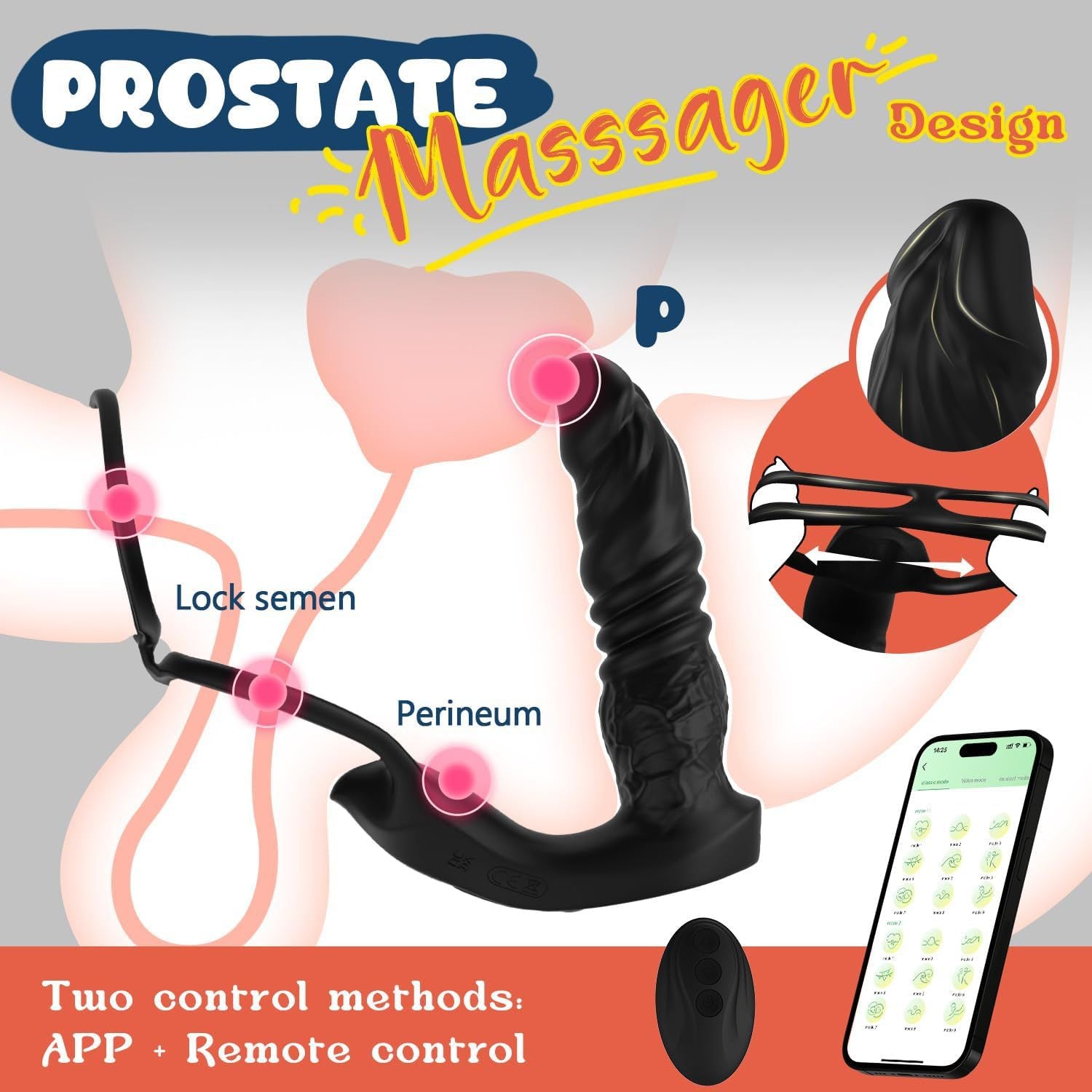 App Control 9 Vibrating Thrusting Dual Ring Dildo Shaped Prostate Massager