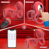 App Remote Control Rose Vibrating Penis Ring With Clit & G Spot Stimulation Penis Vibrator