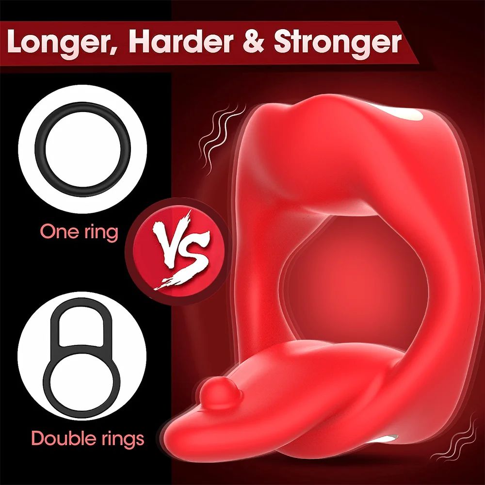 App Remote Control Tongue-licking & Vibrating Cock Ring Penis Vibrator for Man & Couple