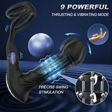 App Control & Swing Thrusting Male Vibrator with Dual Cock Rings Prostate Massager Wiggling Vibrator Anal Sex Toys