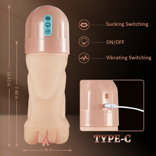 Propinkup Männlicher Masturbator 2IN1 Realistische 3D-texturierte lebensechte Vagina, die vibrierende Muschi saugt 
