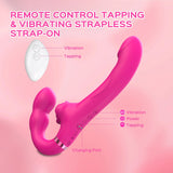 Remote Control Double-Ended Strap-On Dildo Bloom Tapping & Vibrating Strapless Vibrator for Lesbian
