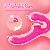Remote Control Double-Ended Strap-On Dildo Bloom Tapping & Vibrating Strapless Vibrator for Lesbian