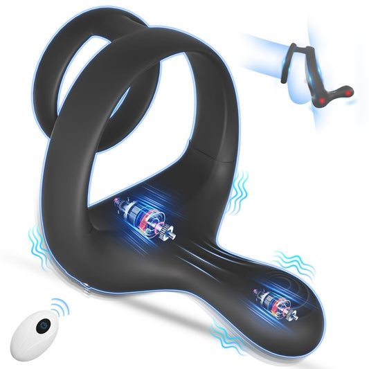 Dual Motors 9 Vibrations Remote Control Male Couple Sex Toy Cock Rings Vibrators for Men