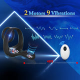 Dual Motors 9 Vibrations Remote Control Male Couple Sex Toy Cock Rings Vibrators for Men