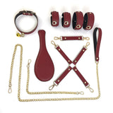 Genuine Leather Bondage Kits Sex Toys Sex Game for Couples Handcuff Ankle Cuffs Collar Gag Hogtie