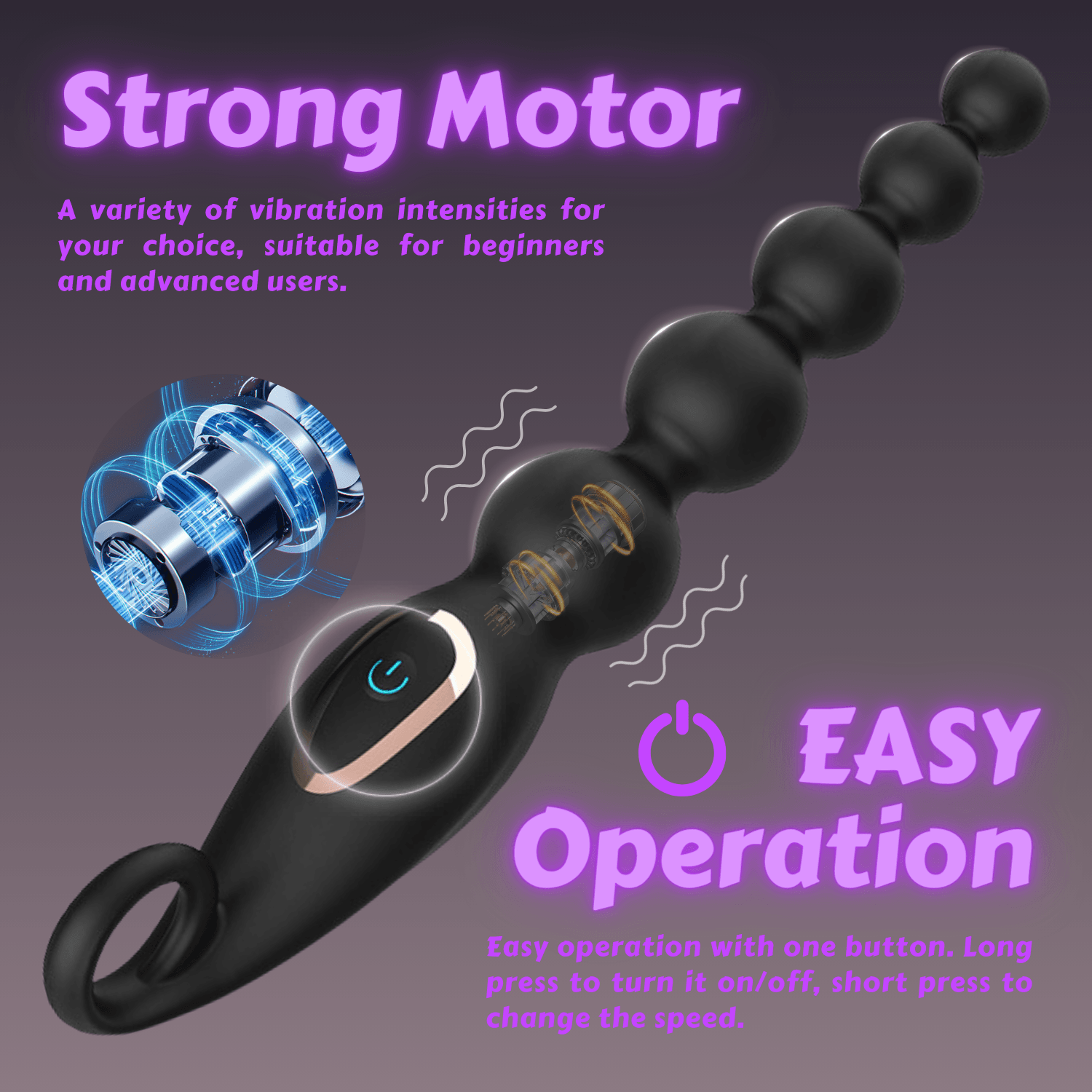 Graduated Design Vibrating Anal Beads Butt Plug With 7 Vibration Modes