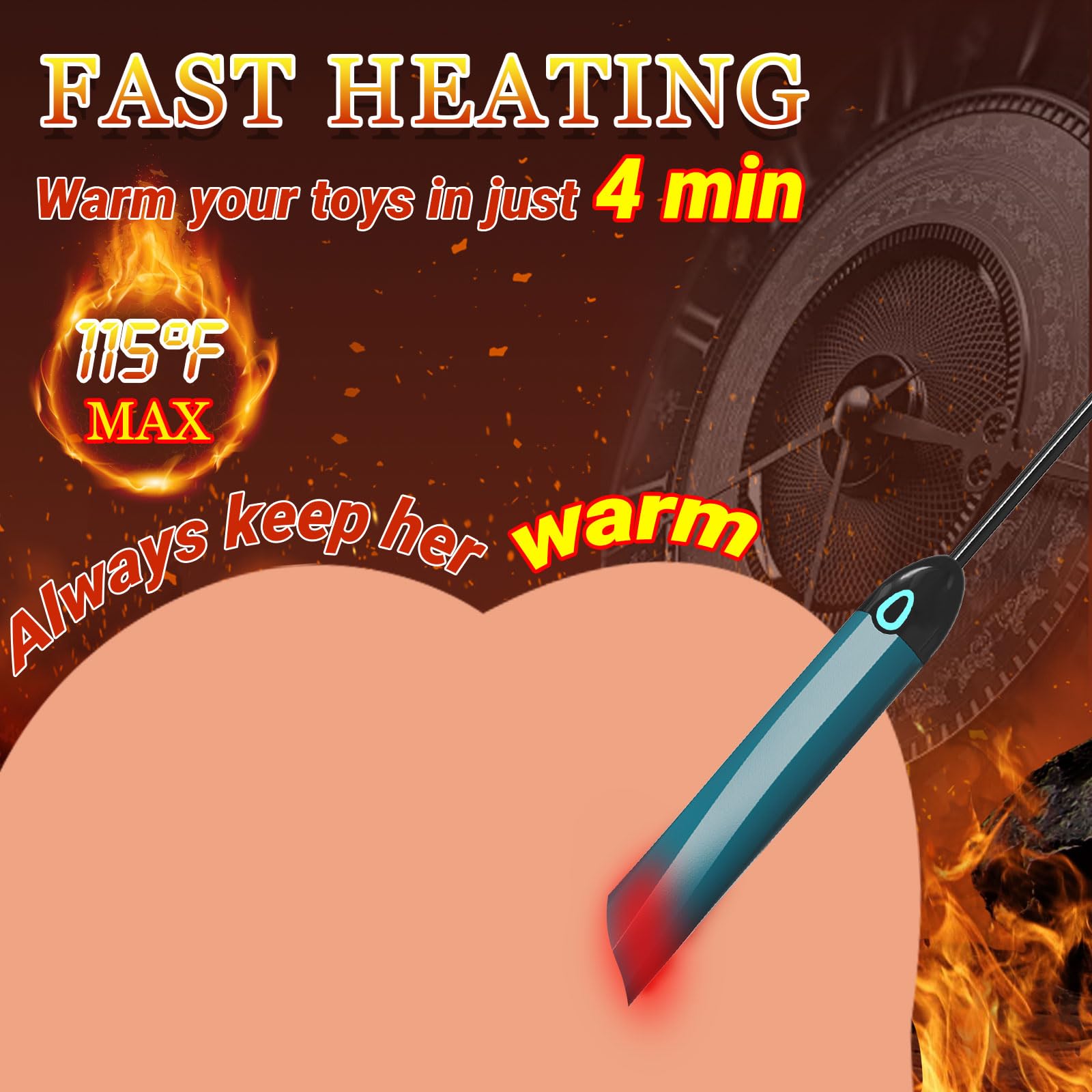 Heating Rod for Male Masturbator Sex Dolls, 115℉ (46℃) Fast Heating Warmer Stick with Auto Temperature Control and Indicator Light