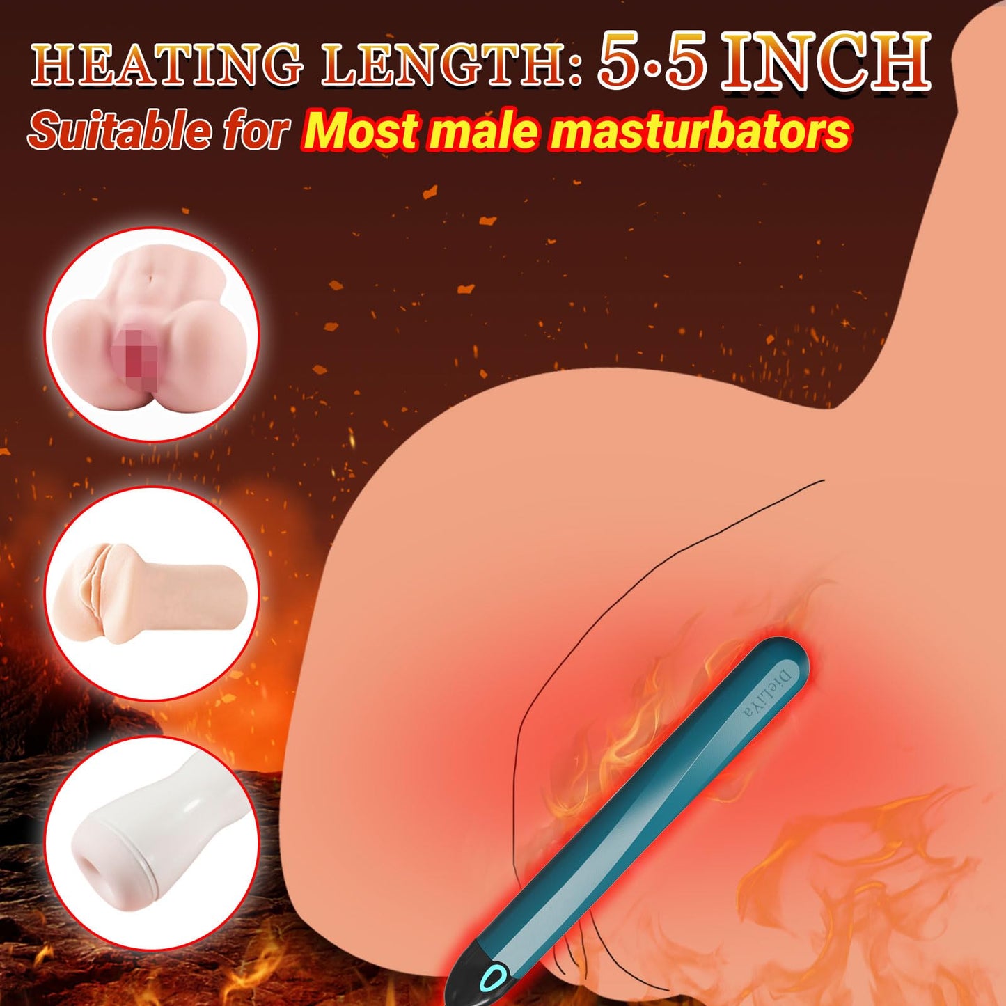 Heating Rod for Male Masturbator Sex Dolls, 115℉ (46℃) Fast Heating Warmer Stick with Auto Temperature Control and Indicator Light