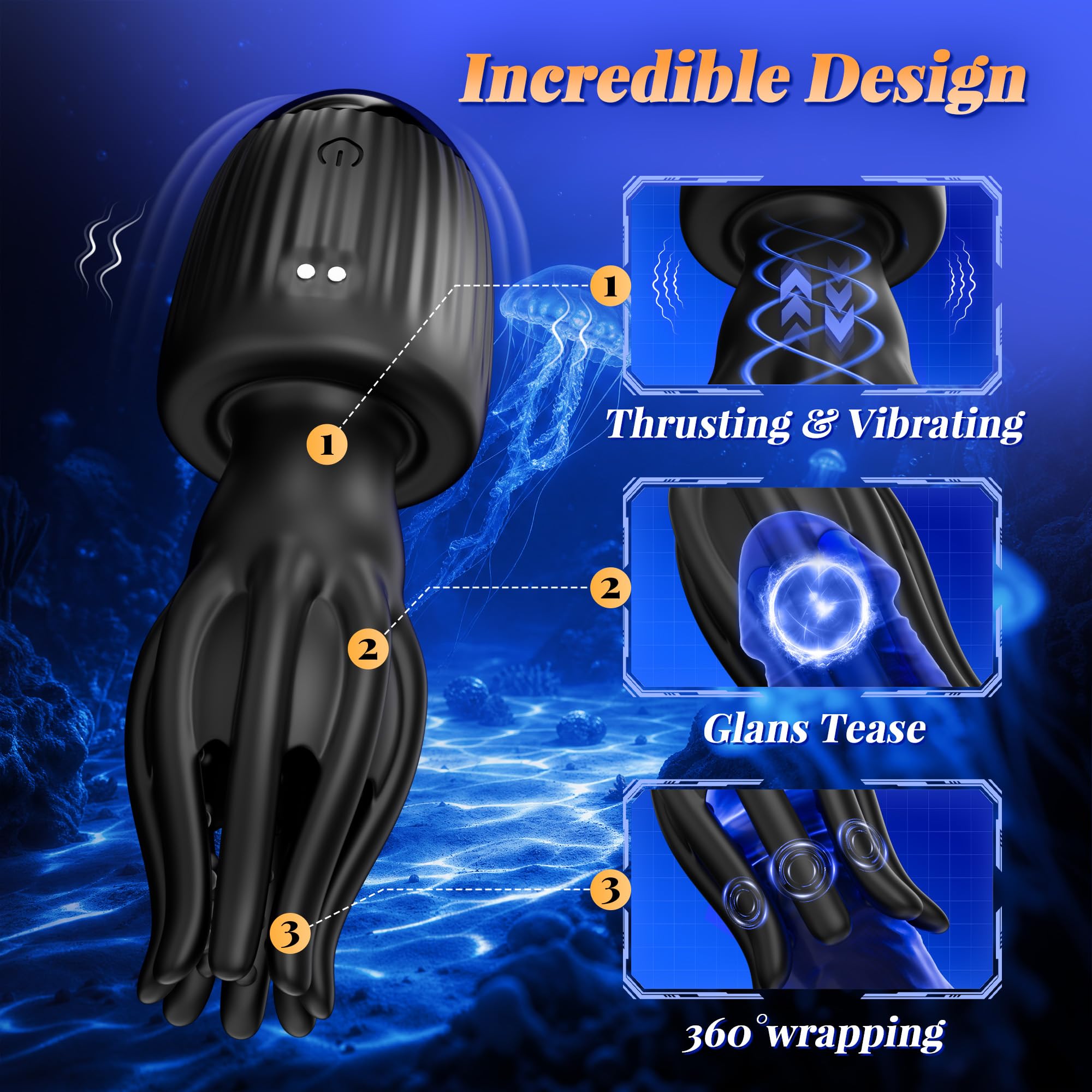 Male Masturbator with Vibration & Suction Silicone Male Stroker Sex Toys Flexible Finger Design