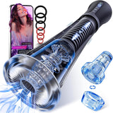 Male Masturbator Penis Pump - Transparent Visual Male Sex Toys for Men, APP Control Vibrating Spring & Power Suction with 2 Replaceable Sleeves & 6 Penis Rings