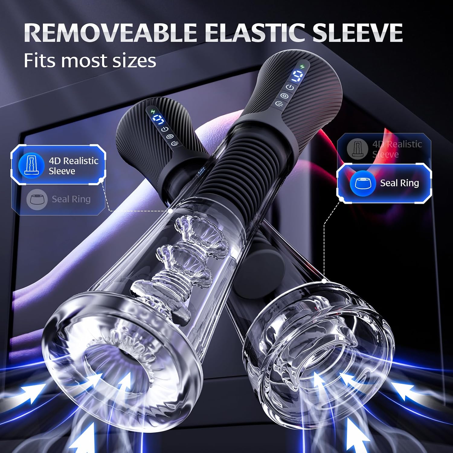 Male Masturbator Penis Pump - Transparent Visual Male Sex Toys for Men, APP Control Vibrating Spring & Power Suction with 2 Replaceable Sleeves & 6 Penis Rings