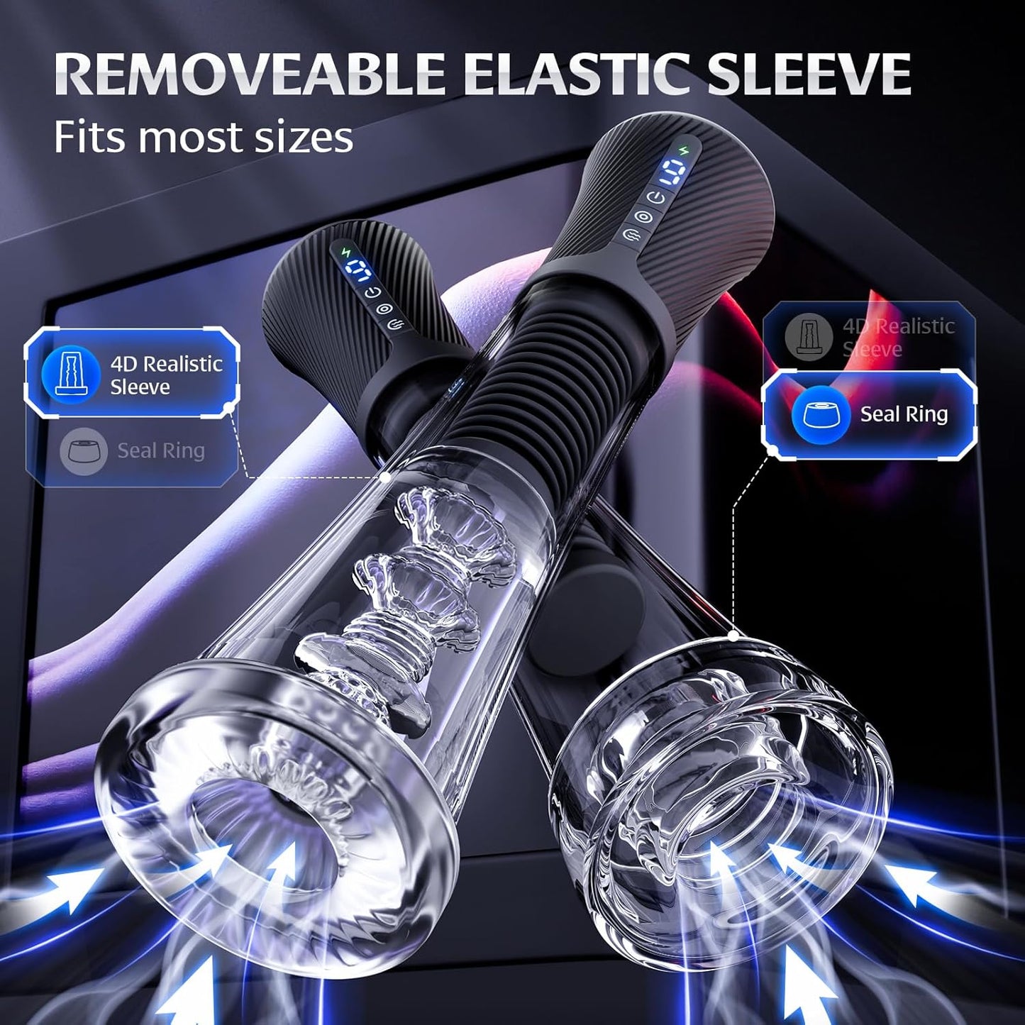 Male Masturbator Penis Pump - Transparent Visual Male Sex Toys for Men, APP Control Vibrating Spring & Power Suction with 2 Replaceable Sleeves & 6 Penis Rings