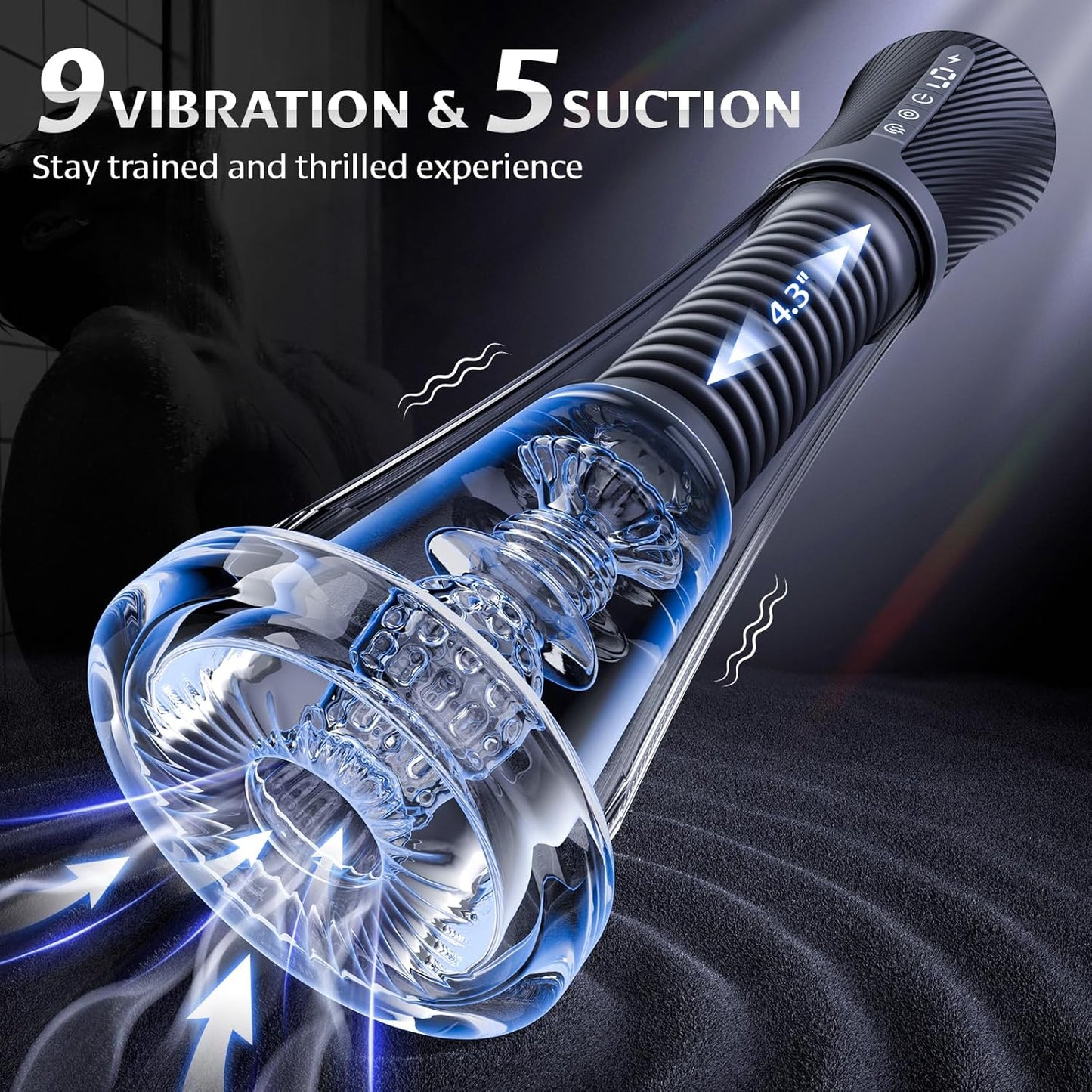 Male Masturbator Penis Pump - Transparent Visual Male Sex Toys for Men, APP Control Vibrating Spring & Power Suction with 2 Replaceable Sleeves & 6 Penis Rings