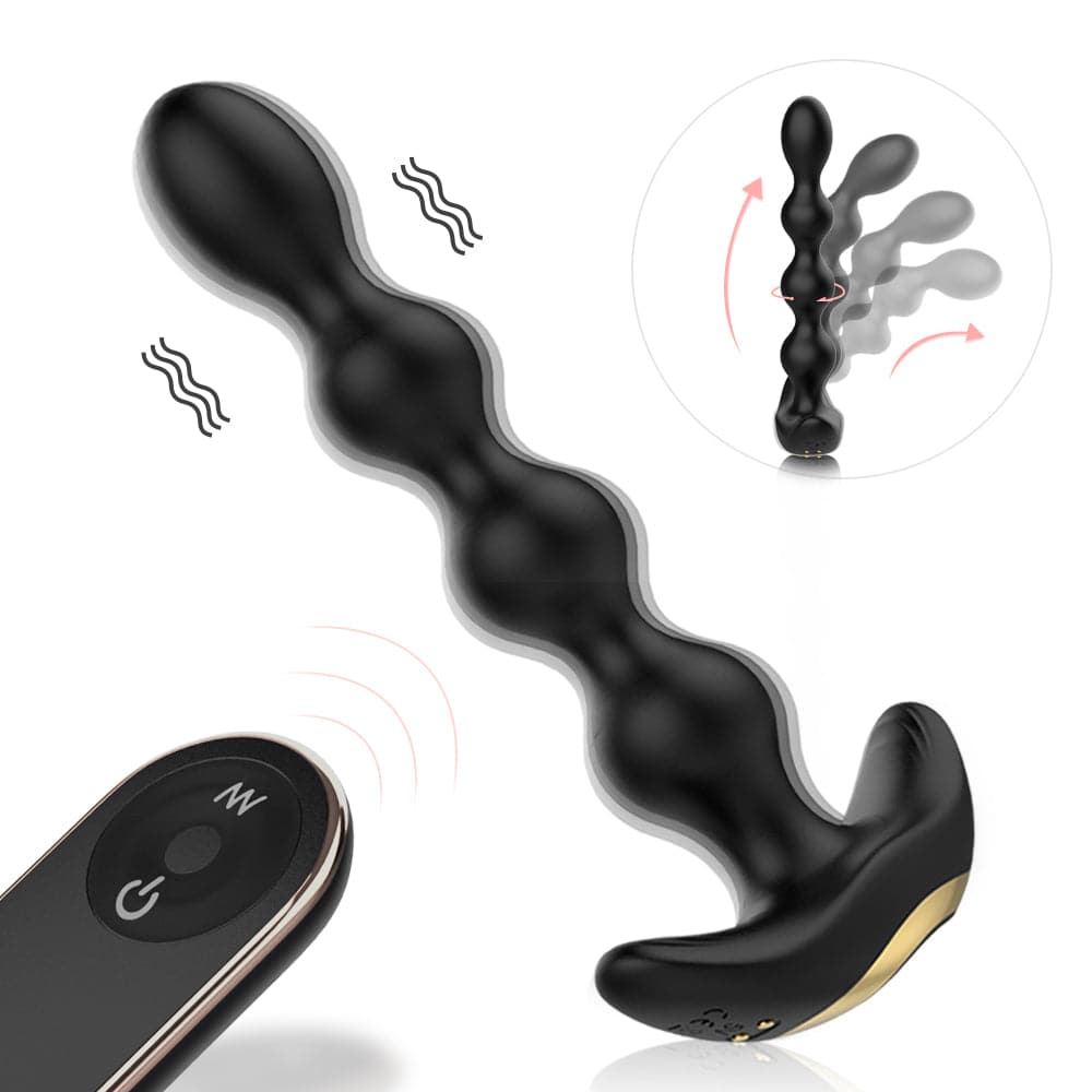 Male Wireless Remote Control Anal Plug 9 Vibration Modes  With Rotation Anal Beads Bendable Butt Plug