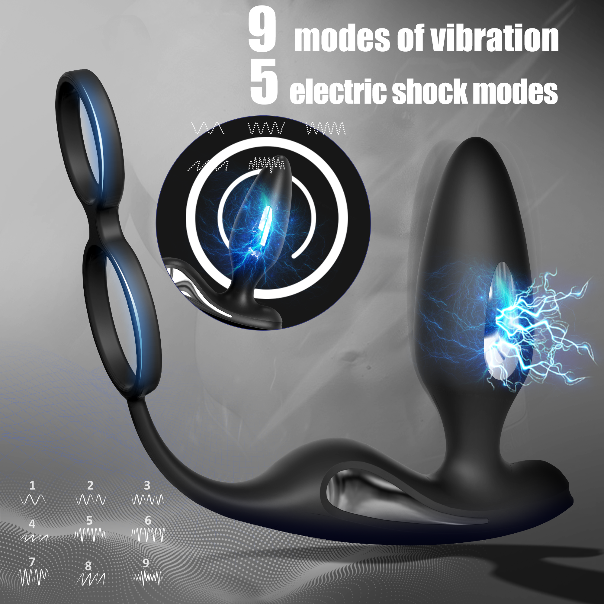 Lightning 9 Frenquencies Vibration 5 Electric Shock Modes Butt Plug With Remote Controller Anal Plug
