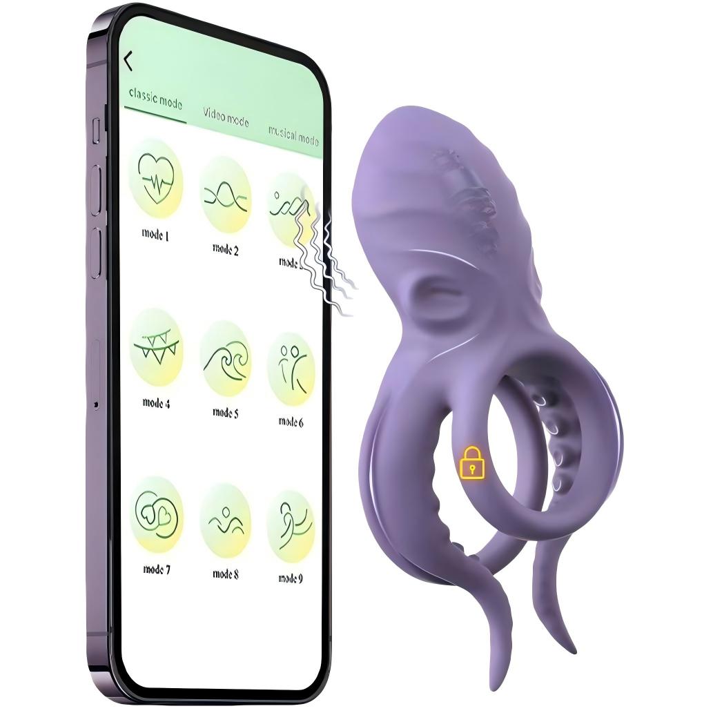 Octopus Tentacles Clitoral Stimulator 9 Vibrating Cock Ring Penis Ring Sex Toy for Men Couples