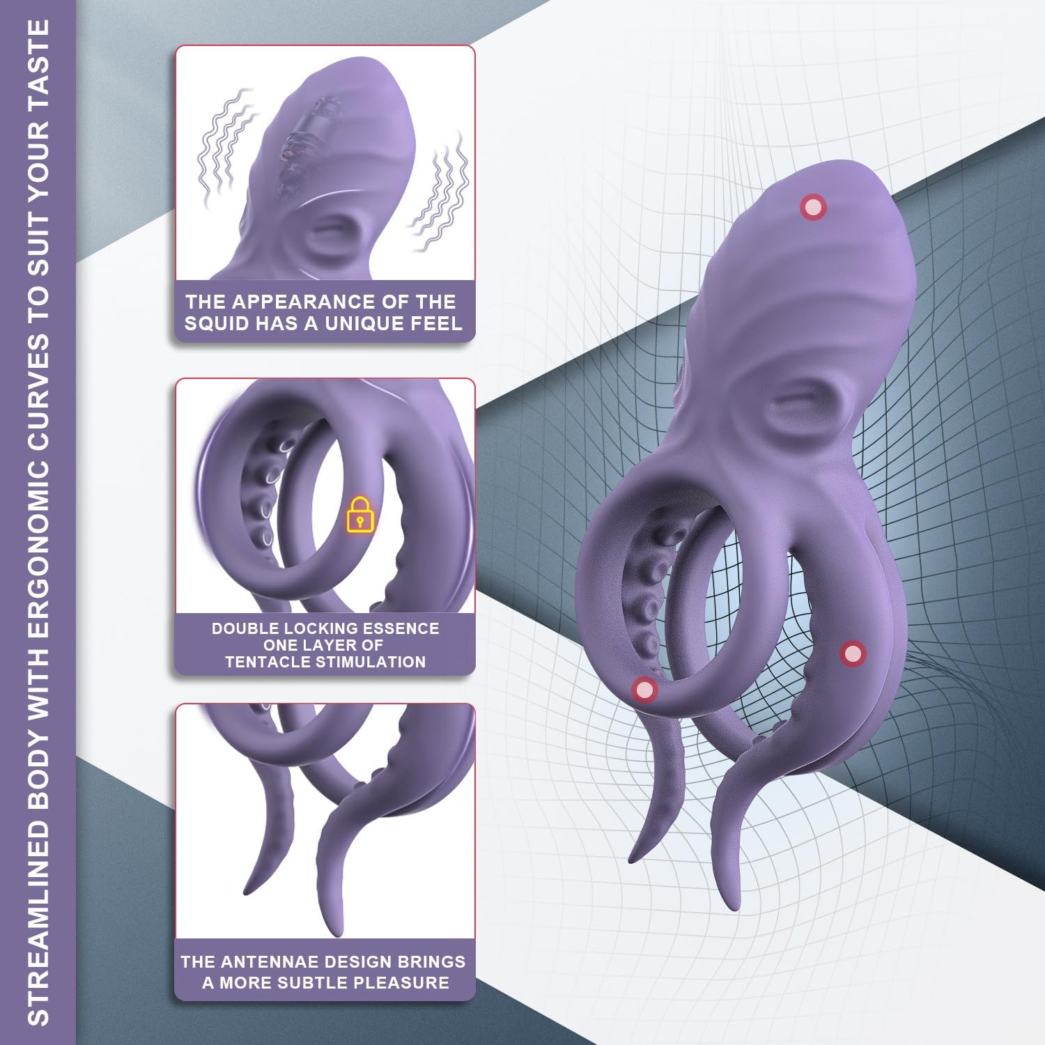 Octopus Tentacles Clitoral Stimulator 9 Vibrating Cock Ring Penis Ring Sex Toy for Men Couples