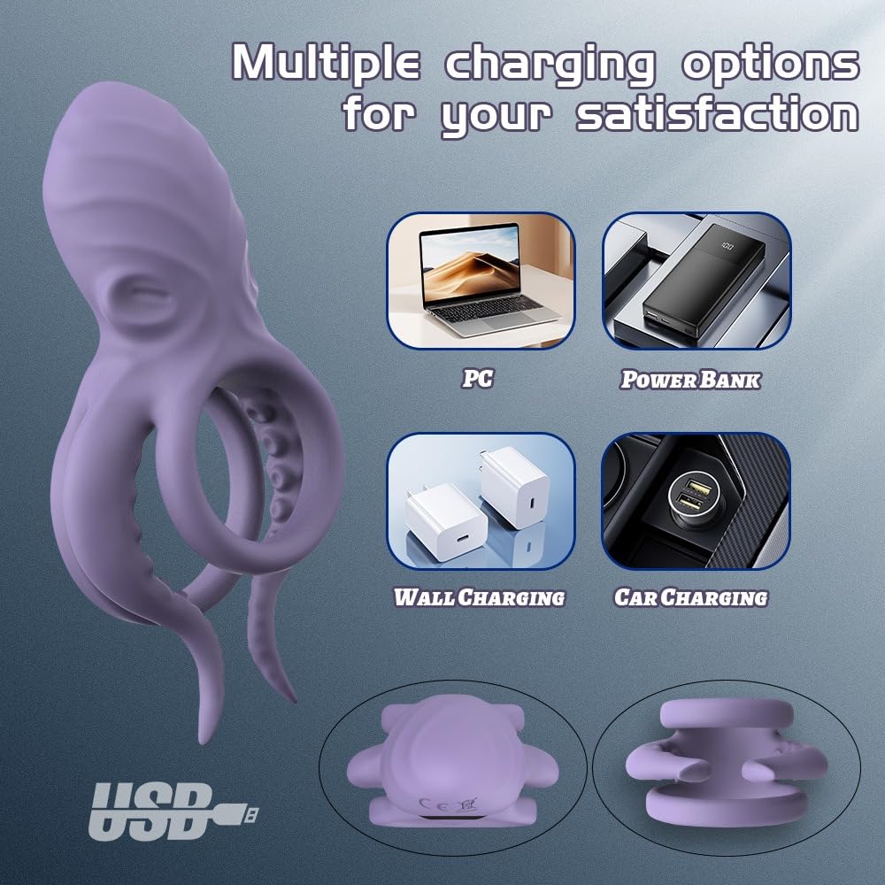 Octopus Tentacles Clitoral Stimulator 9 Vibrating Cock Ring Penis Ring Sex Toy for Men Couples