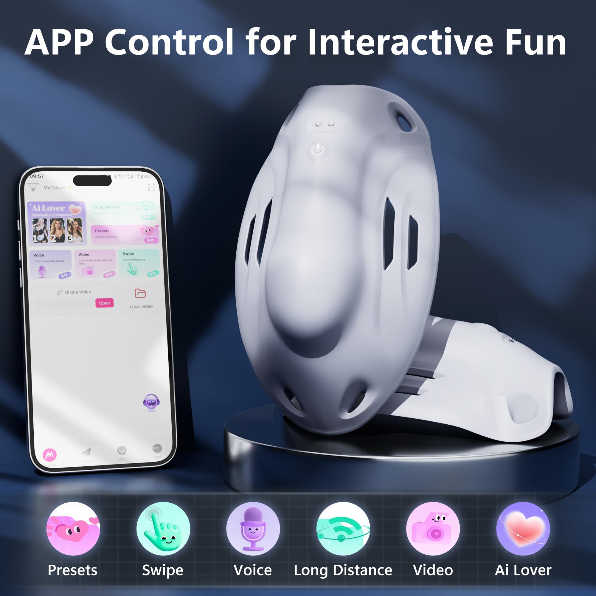 Penis Training Vibrator with 9 Speeds & AI Smart APP Control, Penis Vibrating Male Sex Toys Strokers Glans Trainer for Hands Free