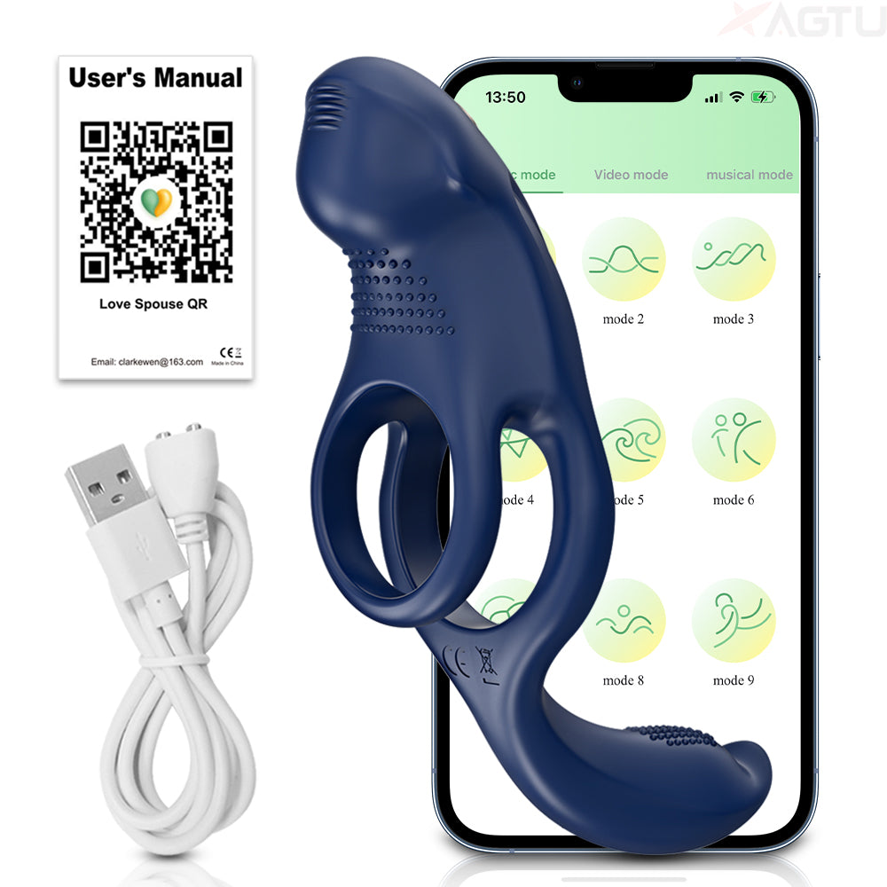APP Control Penis Vibrator For Couple Vibrating Cock Ring with Clitoral Vibrator Penis Ring Sex Toys Cock Rings Penis Ring Delay Ejaculation
