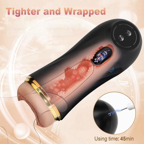 Realistic Textured Pocket Pussy Mens Stroker with 10 Vibration Mode Blowjob Machine Masturbators for Penis Training