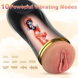 Realistic Textured Pocket Pussy Mens Stroker with 10 Vibration Mode Blowjob Machine Masturbators for Penis Training
