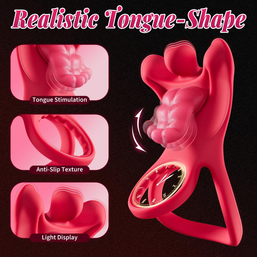 Realistic Tongue-Shape Clitoral Vibrator Cock Ring with 9 Vibration Modes for Men Enhanced Couple Pleasure