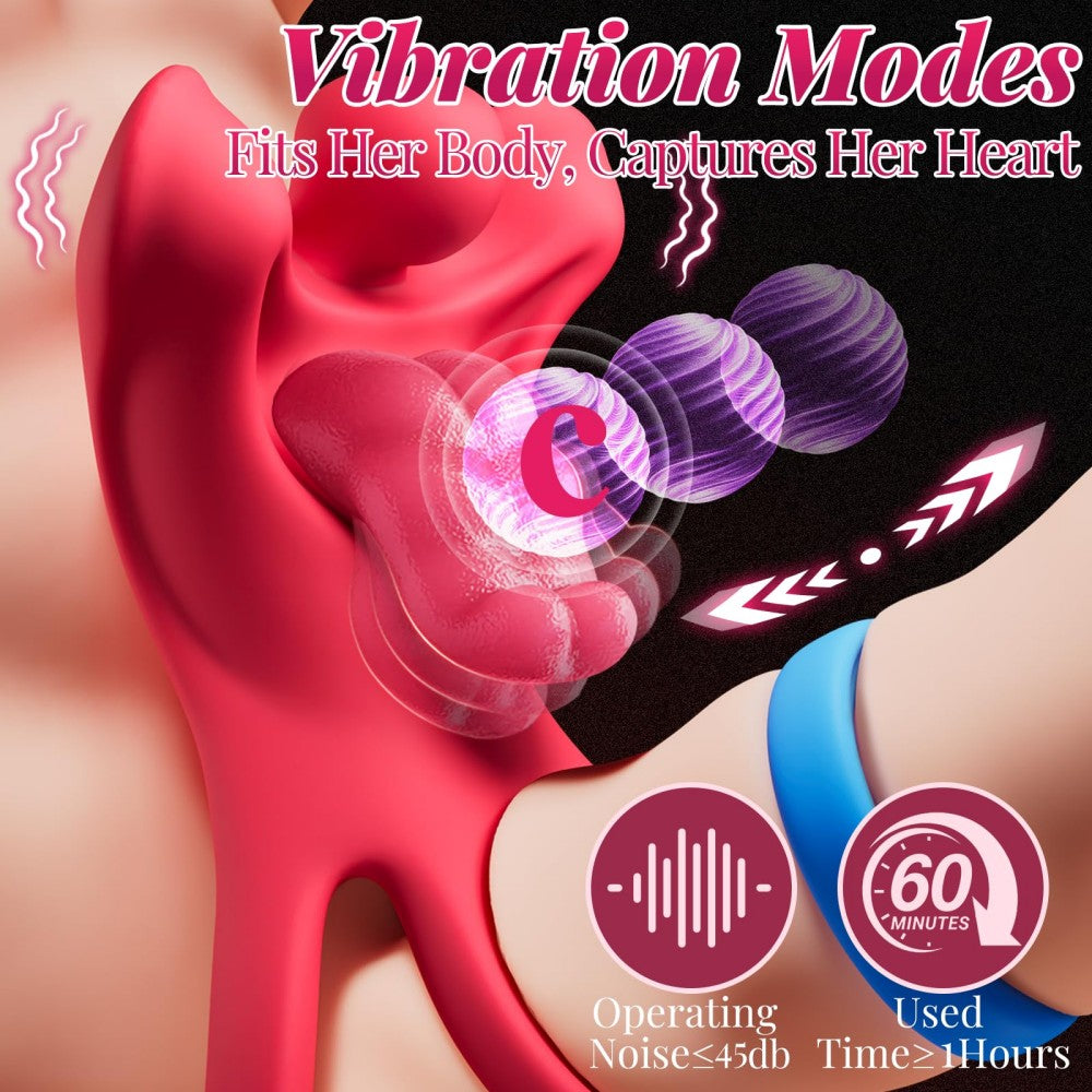 Realistic Tongue-Shape Clitoral Vibrator Cock Ring with 9 Vibration Modes for Men Enhanced Couple Pleasure