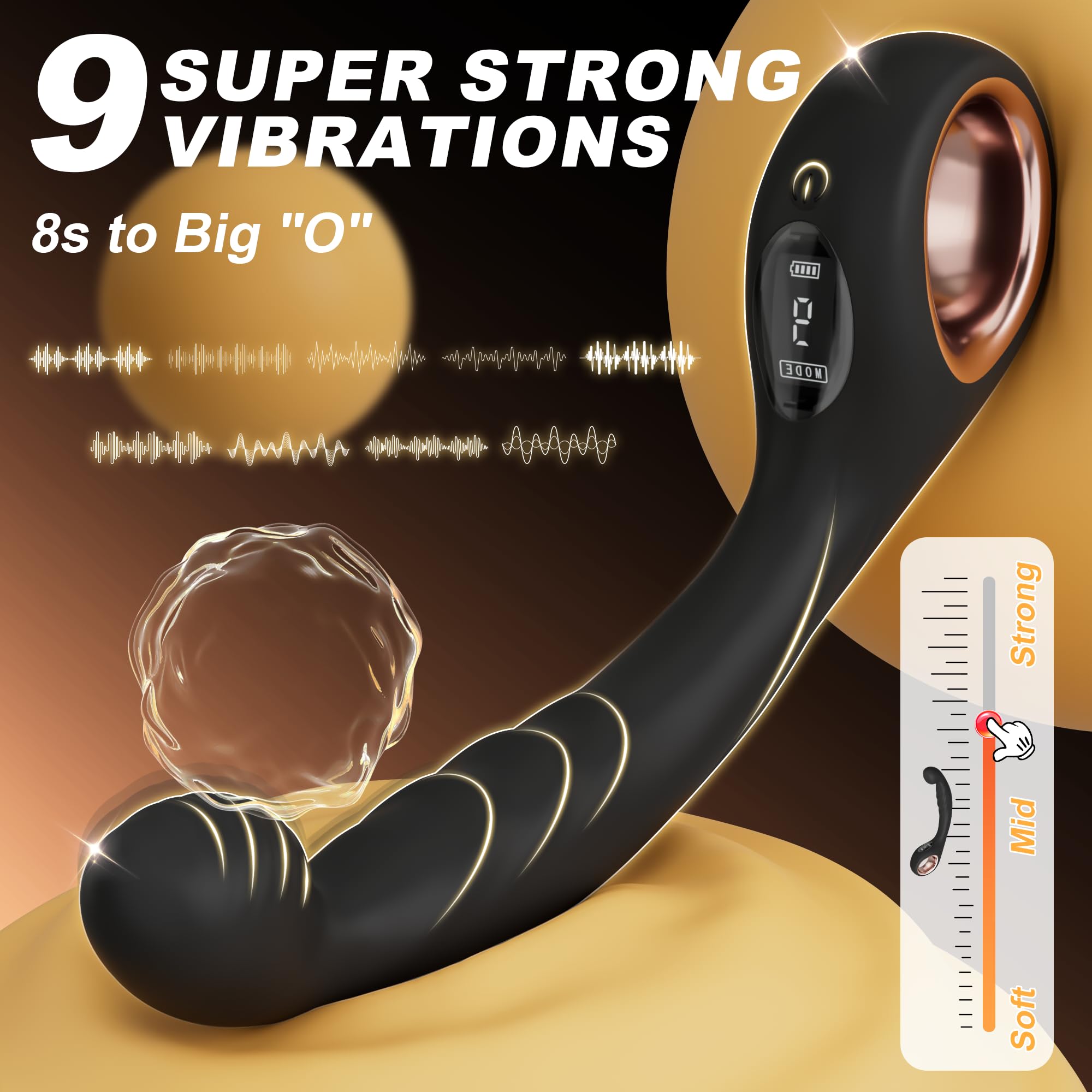 Vibrating Prostate Massager Anal Vibrator Prostate Wand Dildo G Spot Vibrator with Ring Handle