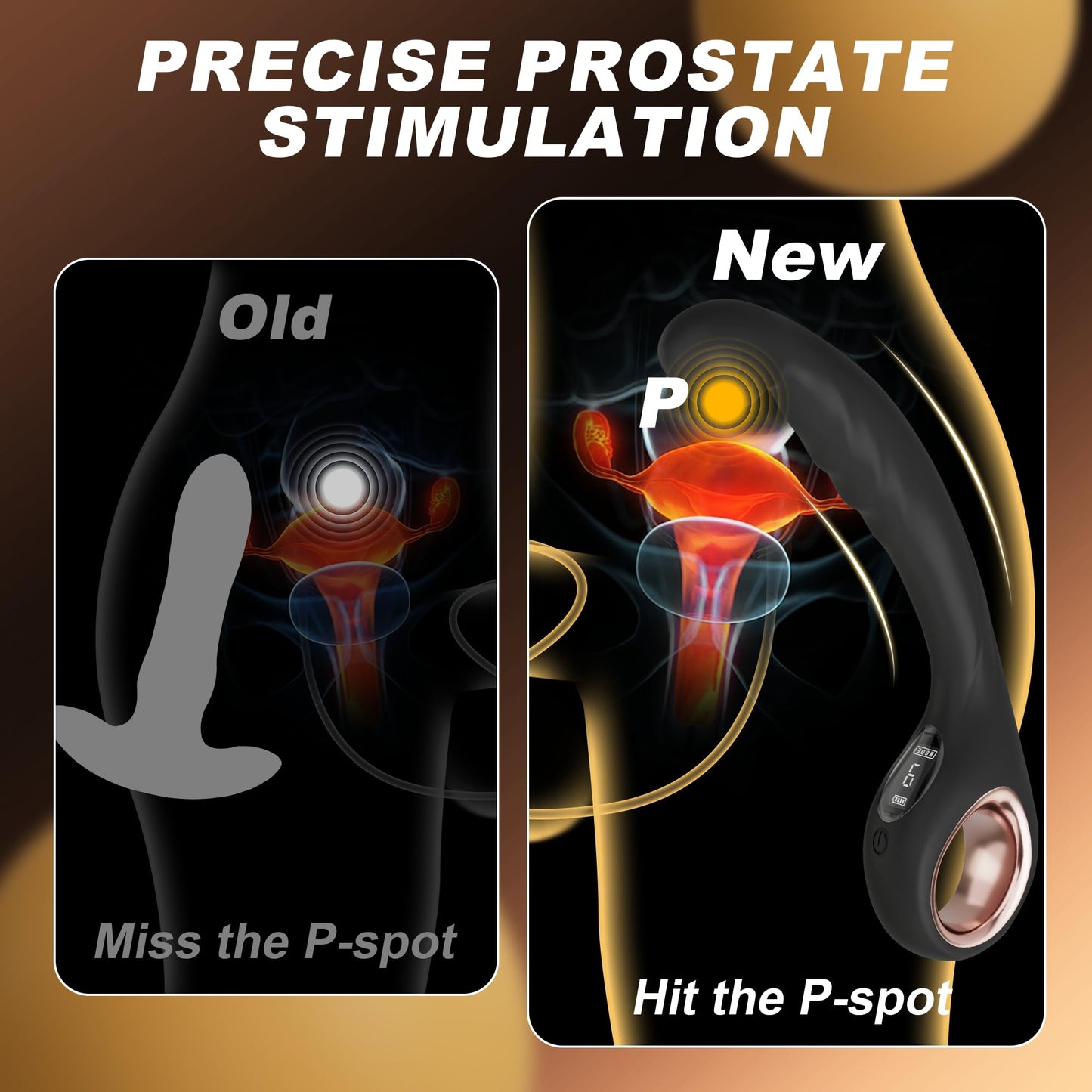 Vibrating Prostate Massager Anal Vibrator Prostate Wand Dildo G Spot Vibrator with Ring Handle