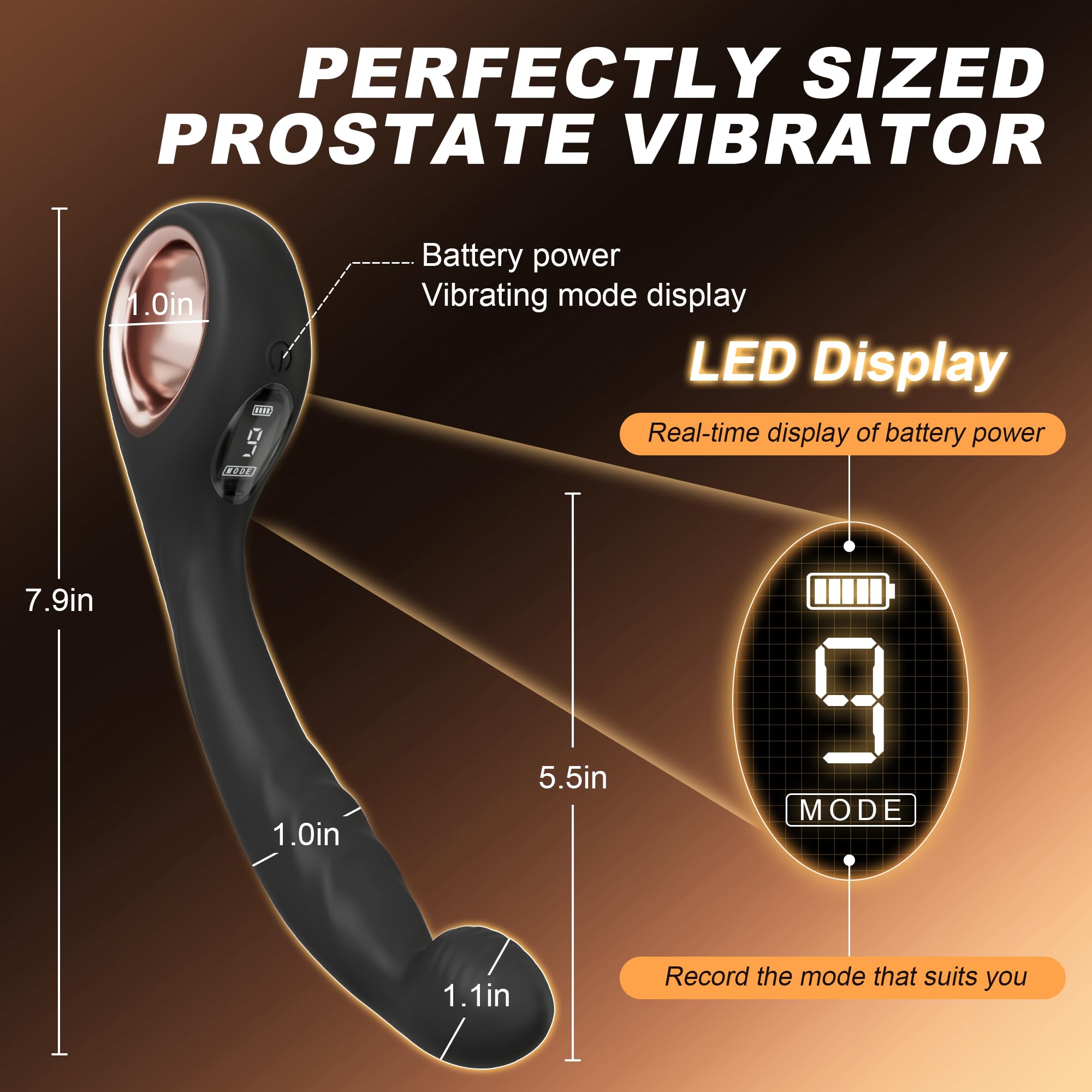Vibrating Prostate Massager Anal Vibrator Prostate Wand Dildo G Spot Vibrator with Ring Handle