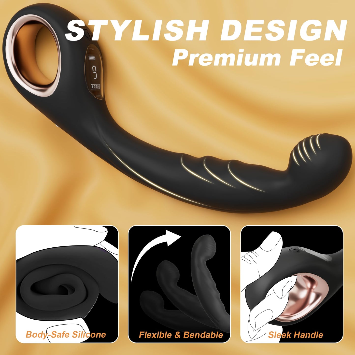 Vibrating Prostate Massager Anal Vibrator Prostate Wand Dildo G Spot Vibrator with Ring Handle
