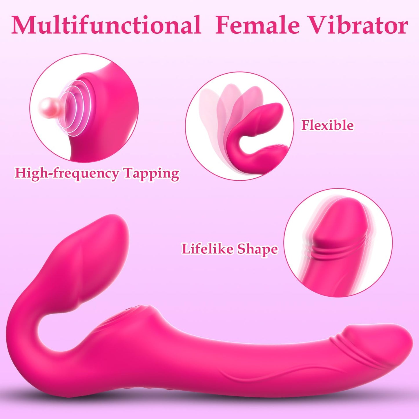 Strapless Strap-On Double-Ended Dildo with 10 Modes & Remote Control Realistic G-Spot Anal Dildo Vibrator