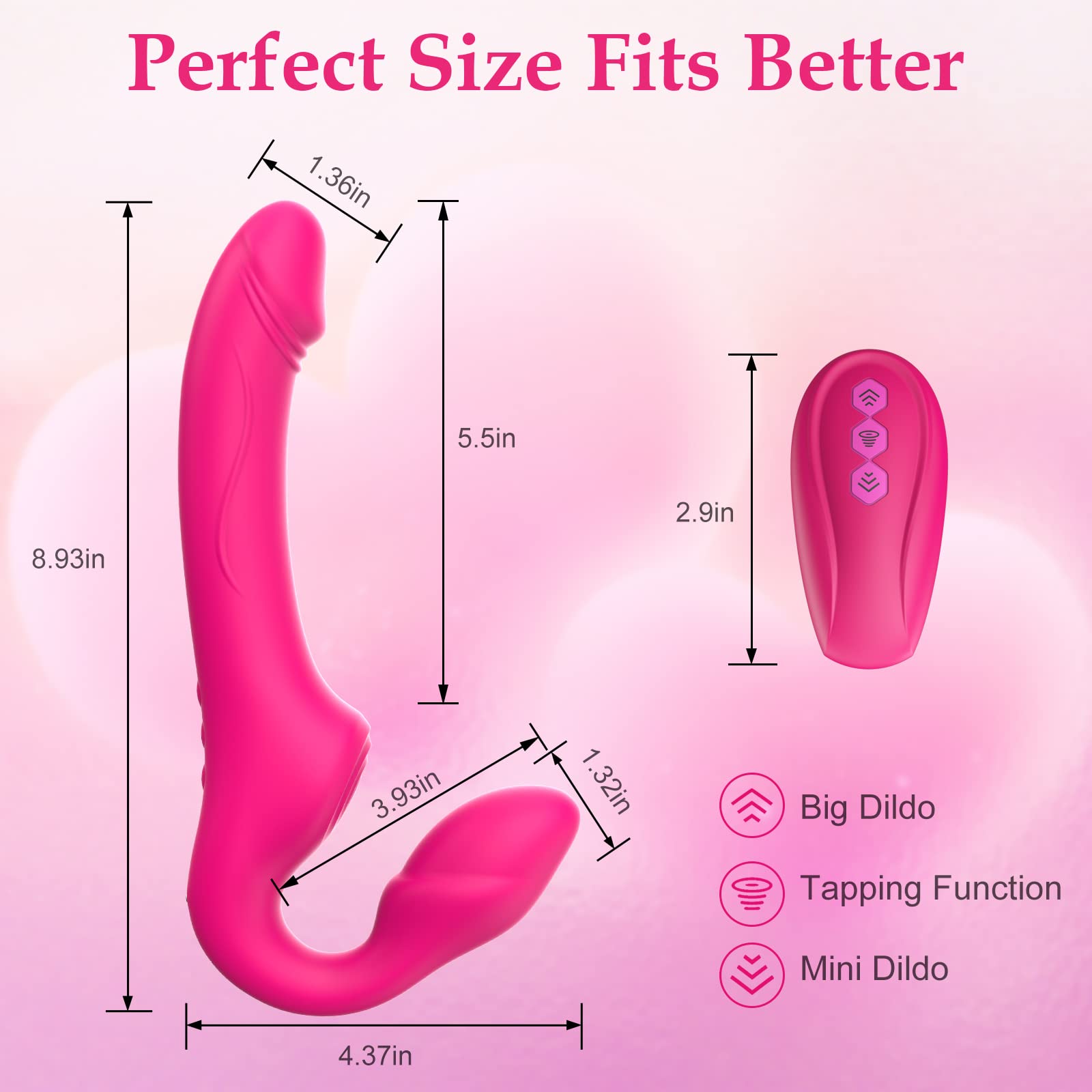 Strapless Strap-On Double-Ended Dildo with 10 Modes & Remote Control Realistic G-Spot Anal Dildo Vibrator