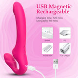 Strapless Strap-On Double-Ended Dildo with 10 Modes & Remote Control Realistic G-Spot Anal Dildo Vibrator