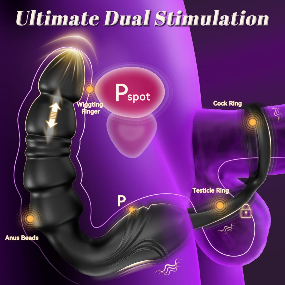 Thrusting Prostate Massager Anal Plug Vibrator with Remote Control for Men  with Wearable Stretchy Penis Ring
