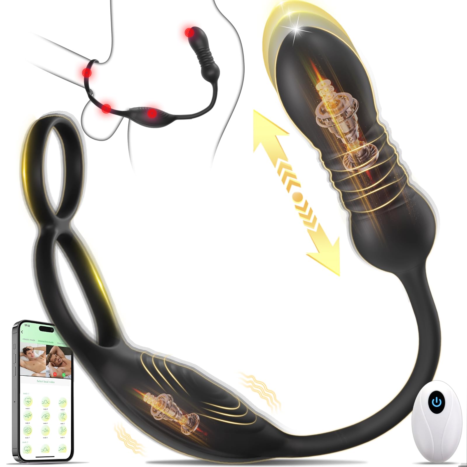 Thrusting Prostate Massager Anal Sex Toy With Vibrating Cock Ring Couples Toy