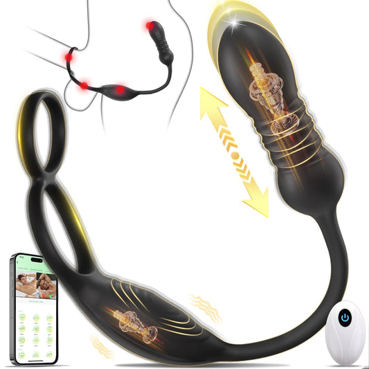 Thrusting Prostate Massager Anal Sex Toy With Vibrating Cock Ring Couples Toy