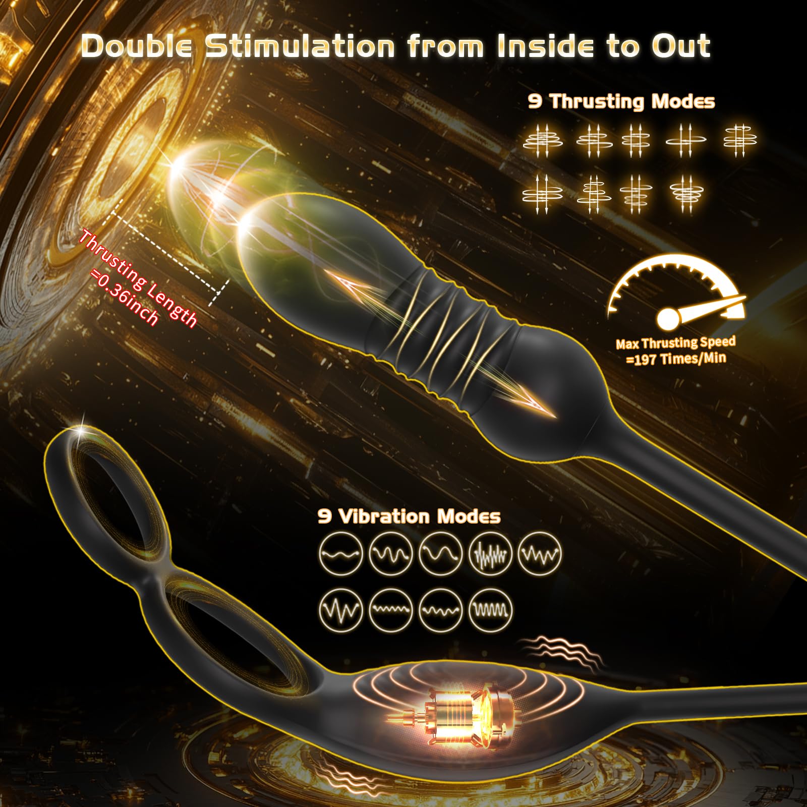 Thrusting Prostate Massager Anal Sex Toy With Vibrating Cock Ring Couples Toy