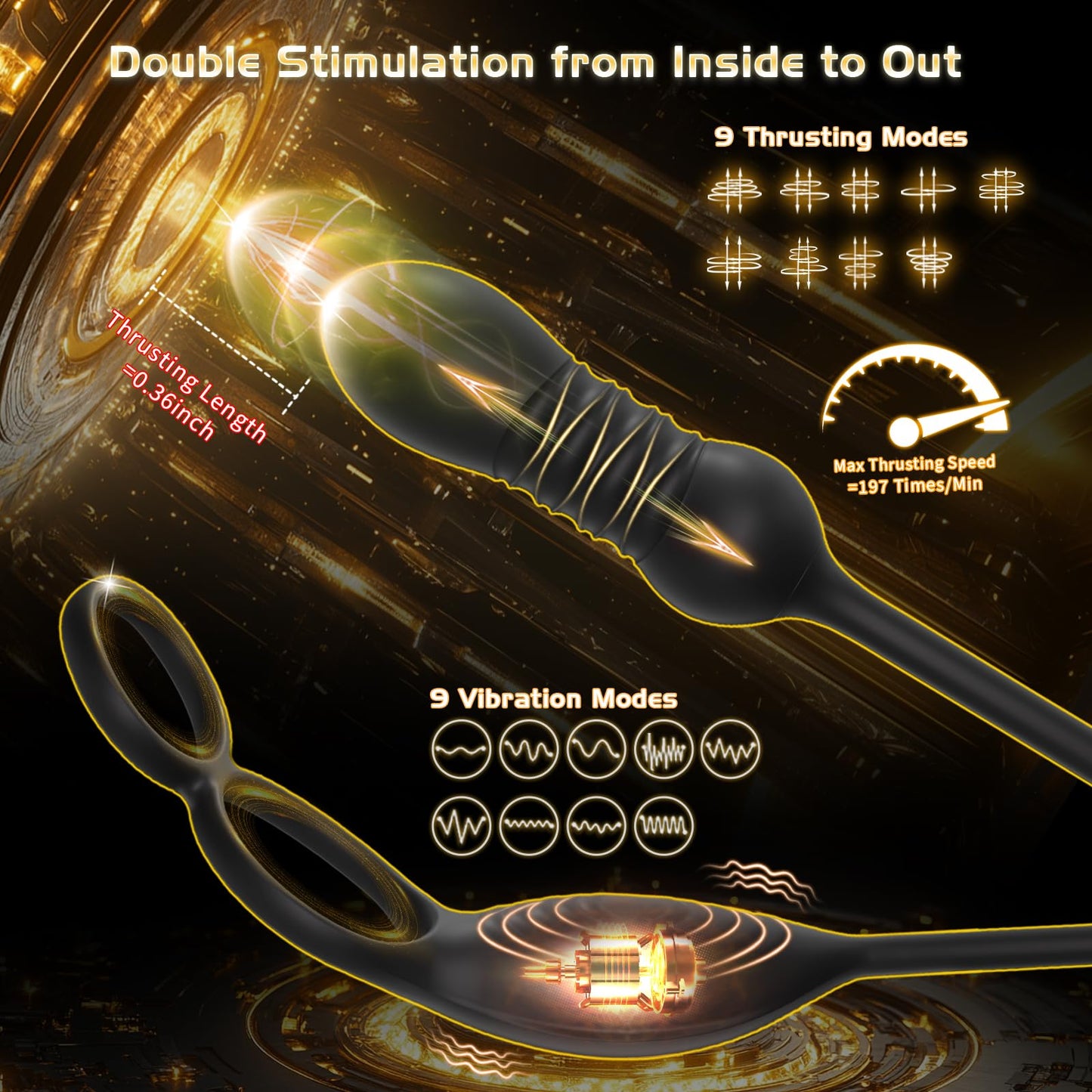 Thrusting Prostate Massager Anal Sex Toy With Vibrating Cock Ring Couples Toy