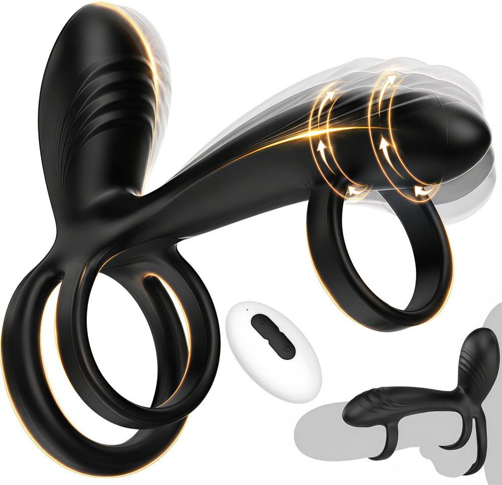 Vibrating Cock Ring with 360° Twisting G-Spot Stimulator Penis Ring Couples Sex Toy for Clitoral & Testicle Stimulation
