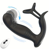 Wiggling Prostate Massager Remote Control Anal Vibrator with Penis Rings Butt Plug Adult Sex Toy - propinkup
