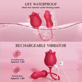 Rose Vibrator for Woman - 3 in 1 Clitoral Stimulator Tongue Licking Thrusting G Spot Dildo Vibrator with 9 Modes