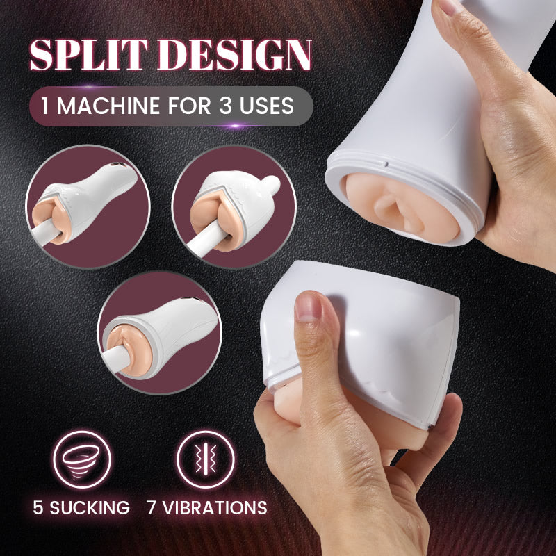 Allure 3 IN 1 Split Design 5 Sucking 7 Vibrating Vocable Automatic Masturbation Cup