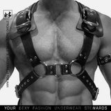 Leder-Brust-Bondage-Harness, verstellbarer Schultergurt mit schwarzen Nieten für Männer 